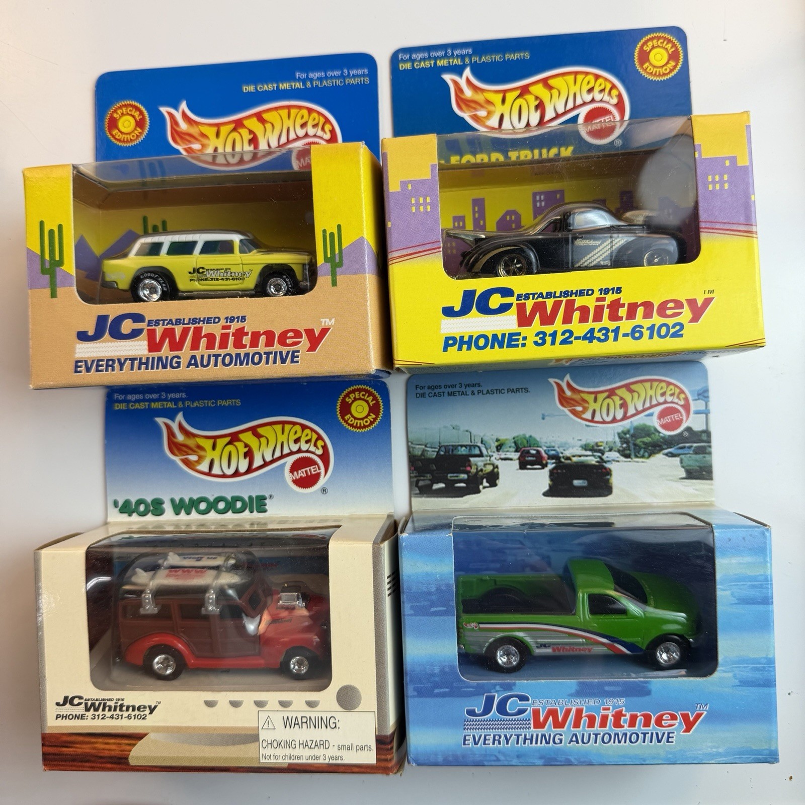 Vtg Hot Wheels JC Whitney Lot (4) Woodie, F-150, Nomad, 40s Ford Truck NIB