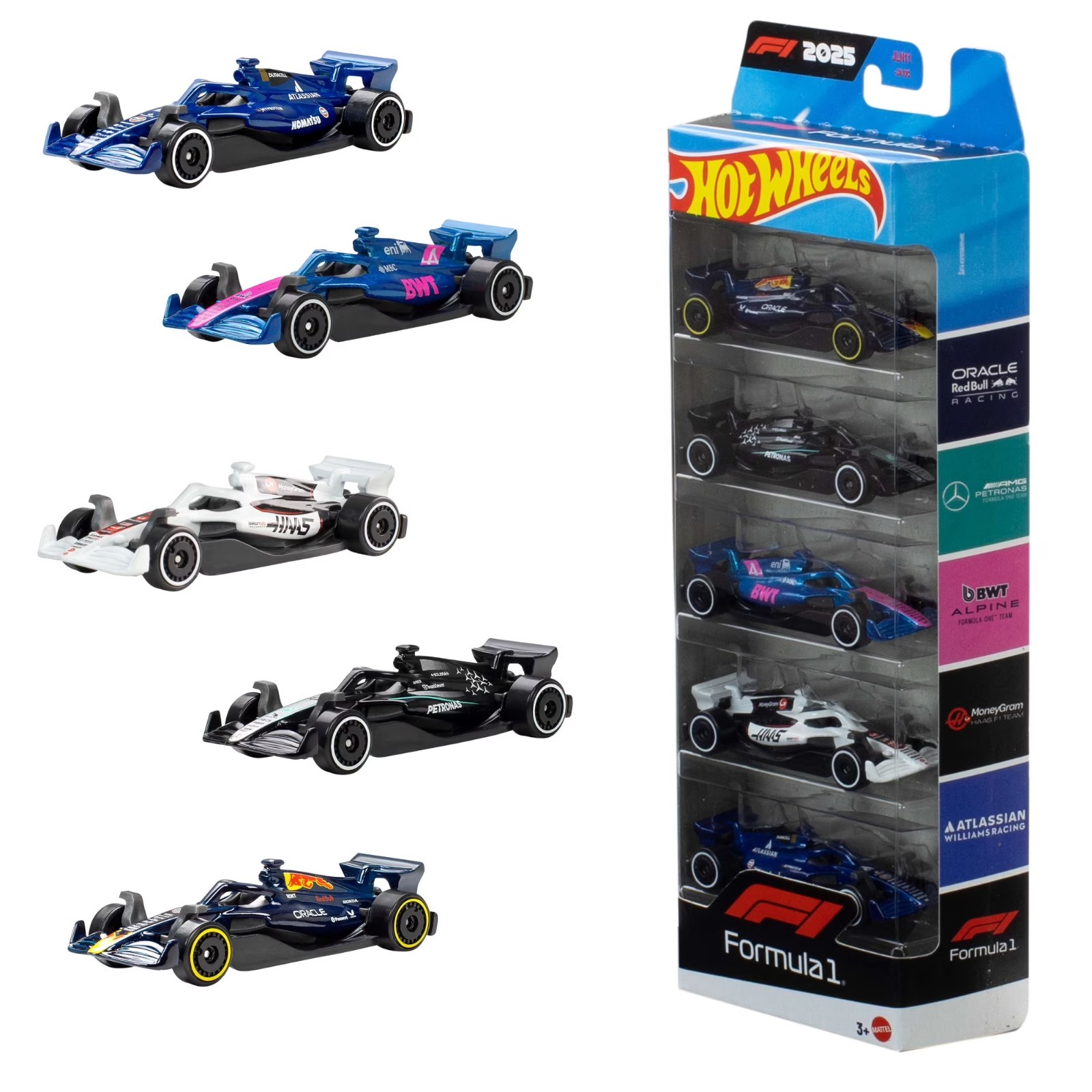 Hot Wheels Formula 1 Racing Cars 5-Pack, Set of 5 Die-Cast Toy F1 Cars in 1:64