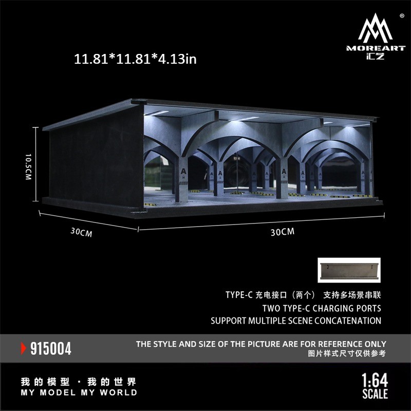 1:64 Garage Diorama Model LED Underground Parking Lot Scene Display Case US