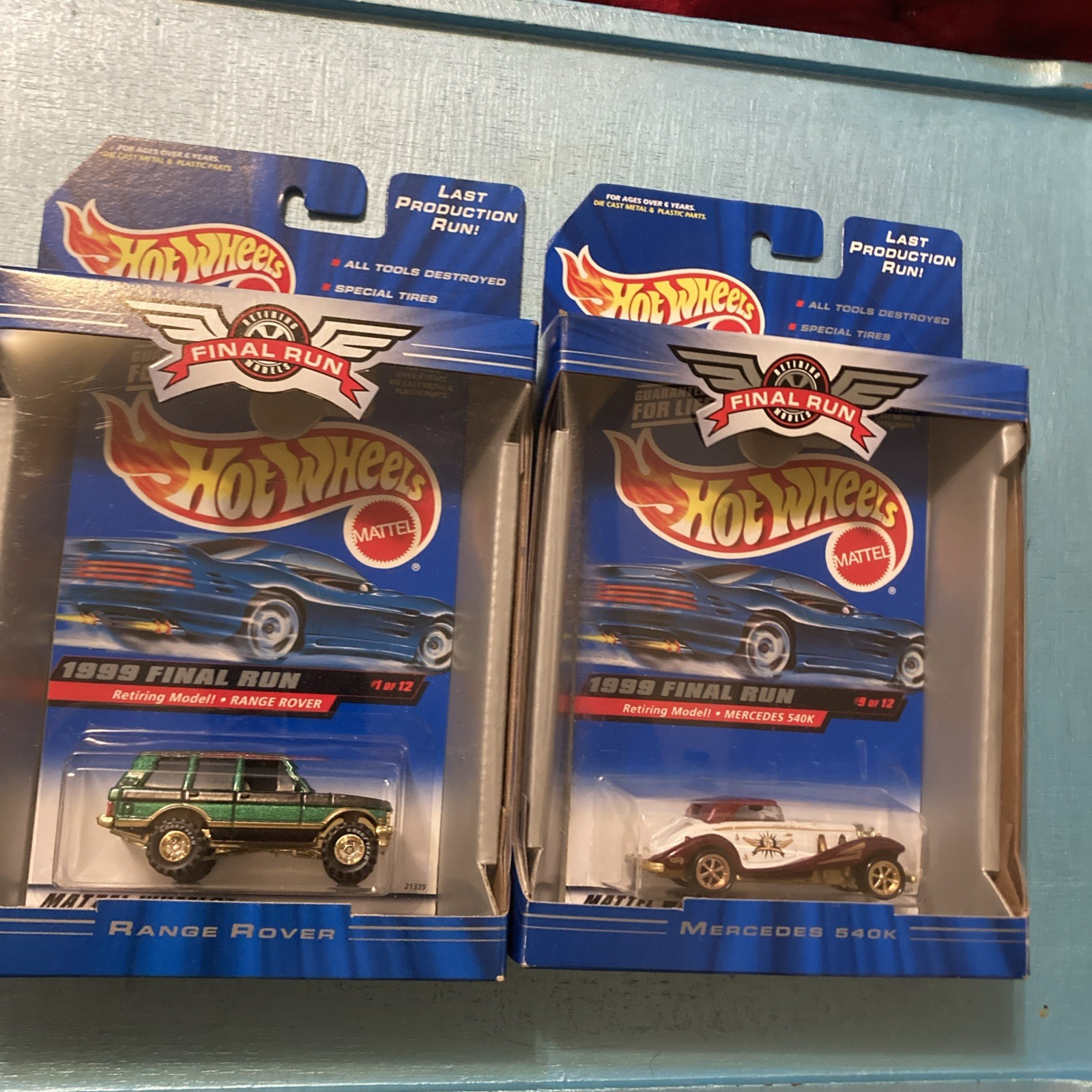 2 Hot Wheels 1999 Final Run Retiring Models #9 Mercedes 540K #1 Range Rover
