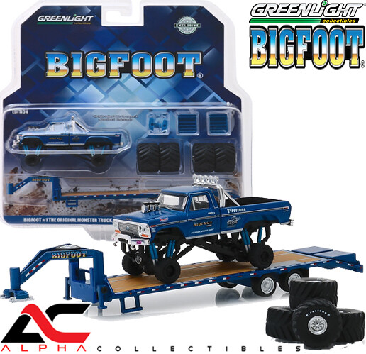 GREENLIGHT 30054 1:64 1974 FORD F-250 BIGFOOT #1 MONSTER TRUCK GOOSENECK TRAILER