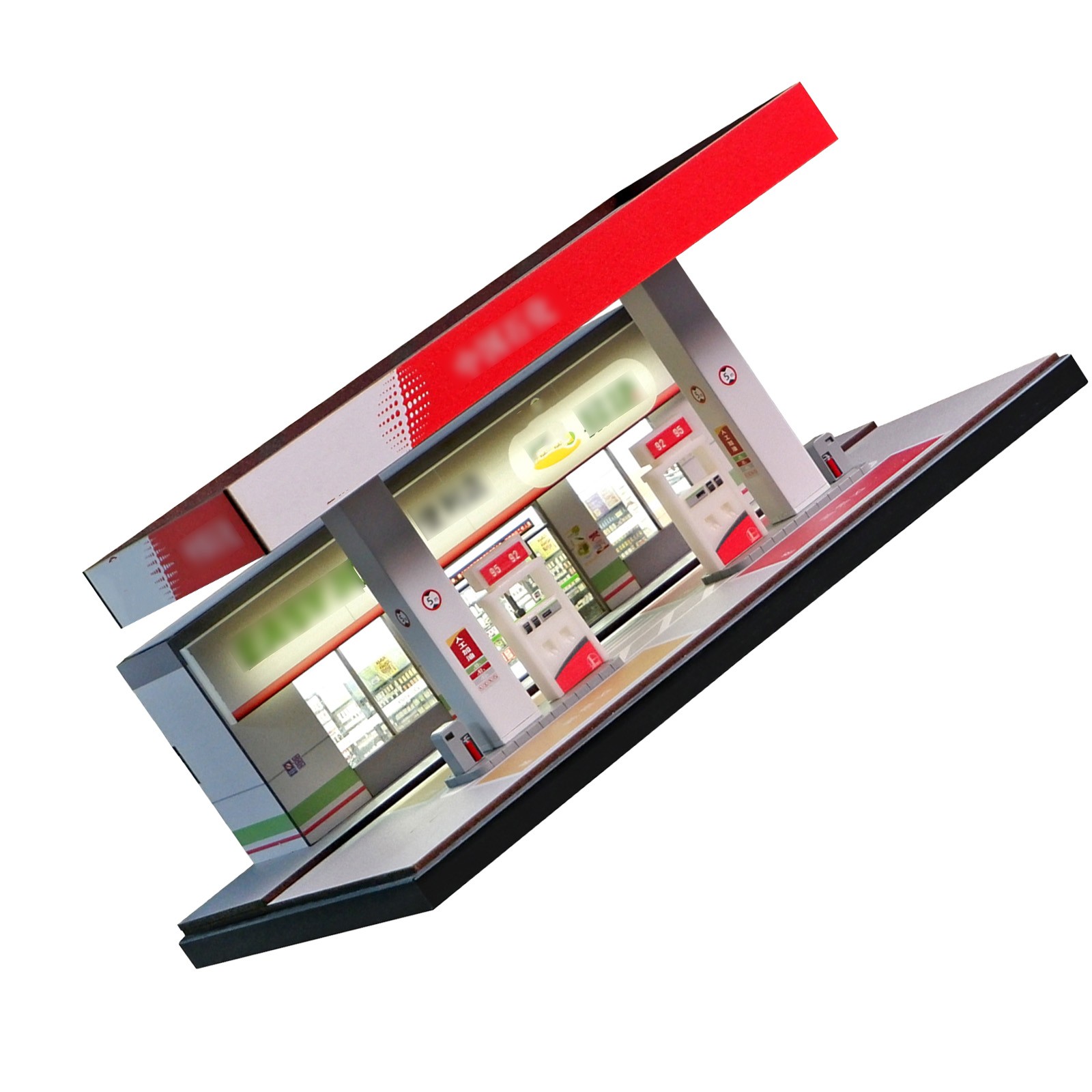 1/64 Diorama Car Garage Model LED Lighting Gas Stations Parking Lot Scene Model