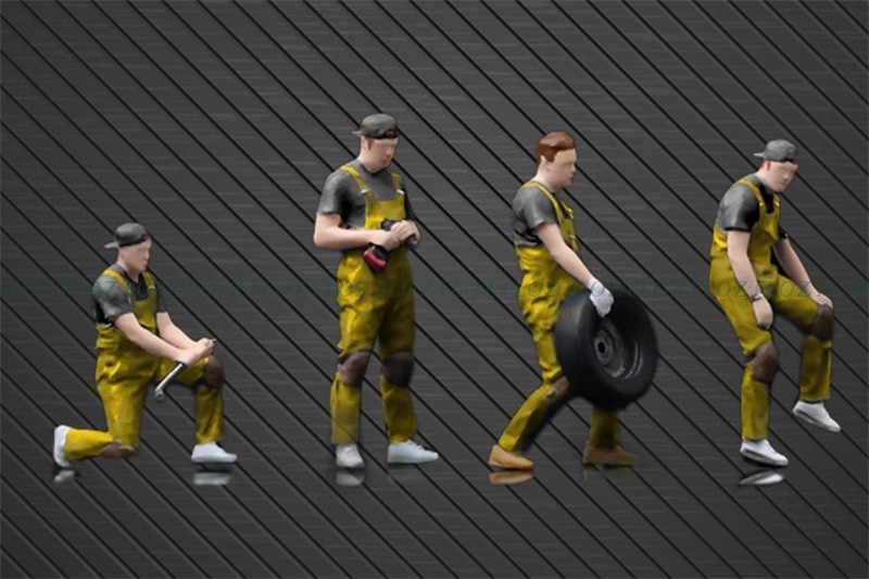Mini Station Mooneyes Repair worker 4 figures a set 1:64 car Pre-built Model