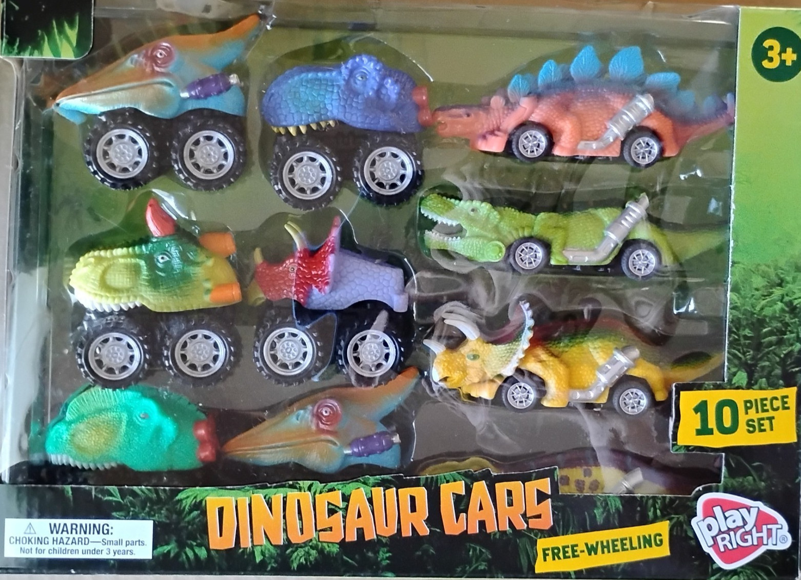 Dinosaur Cars Toy Set – 10-Piece Free-Wheeling Dino Vehicles, Ages 3+, Play Righ