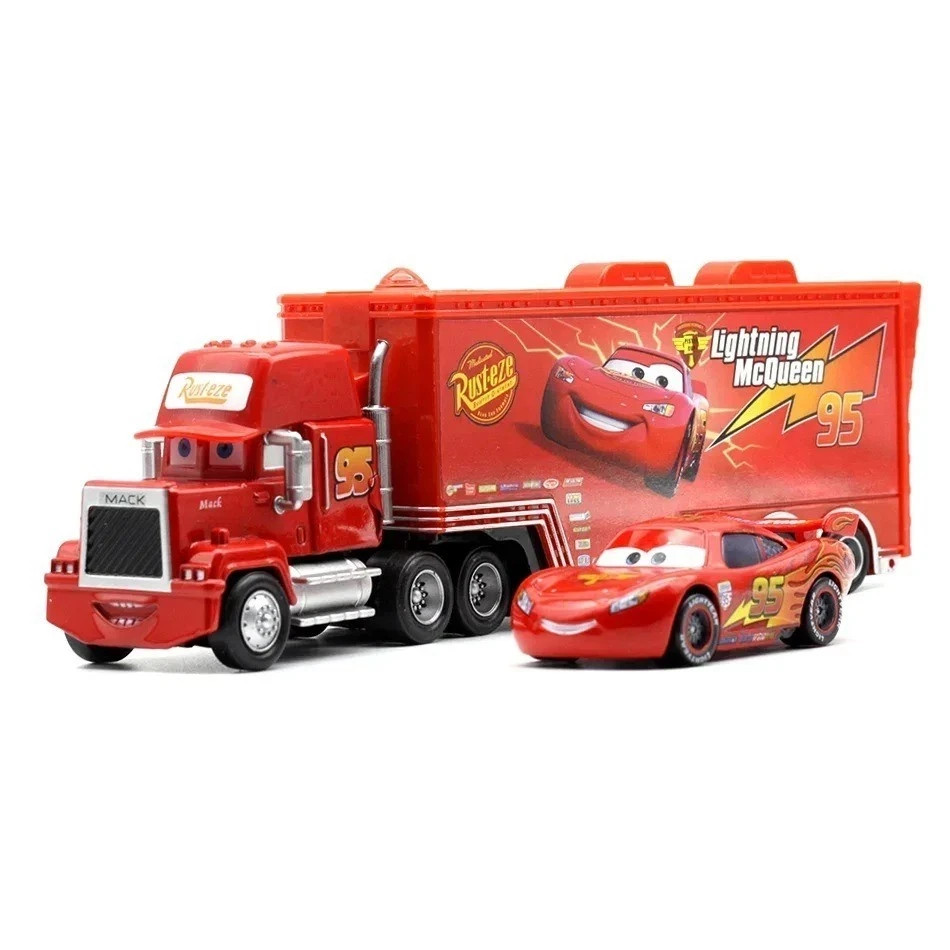 Set of 2 Disney Pixar Cars No.95 Lightening Mcqueen & Mack Truck Toys 1:55 Car