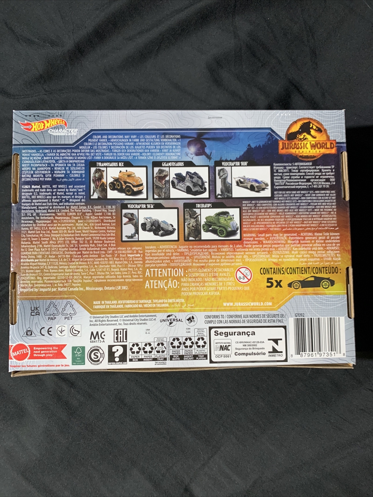 🦖 Hot Wheels JURASSIC WORLD DOMINION 5 Pack Character Cars Mattel 2022 🦕