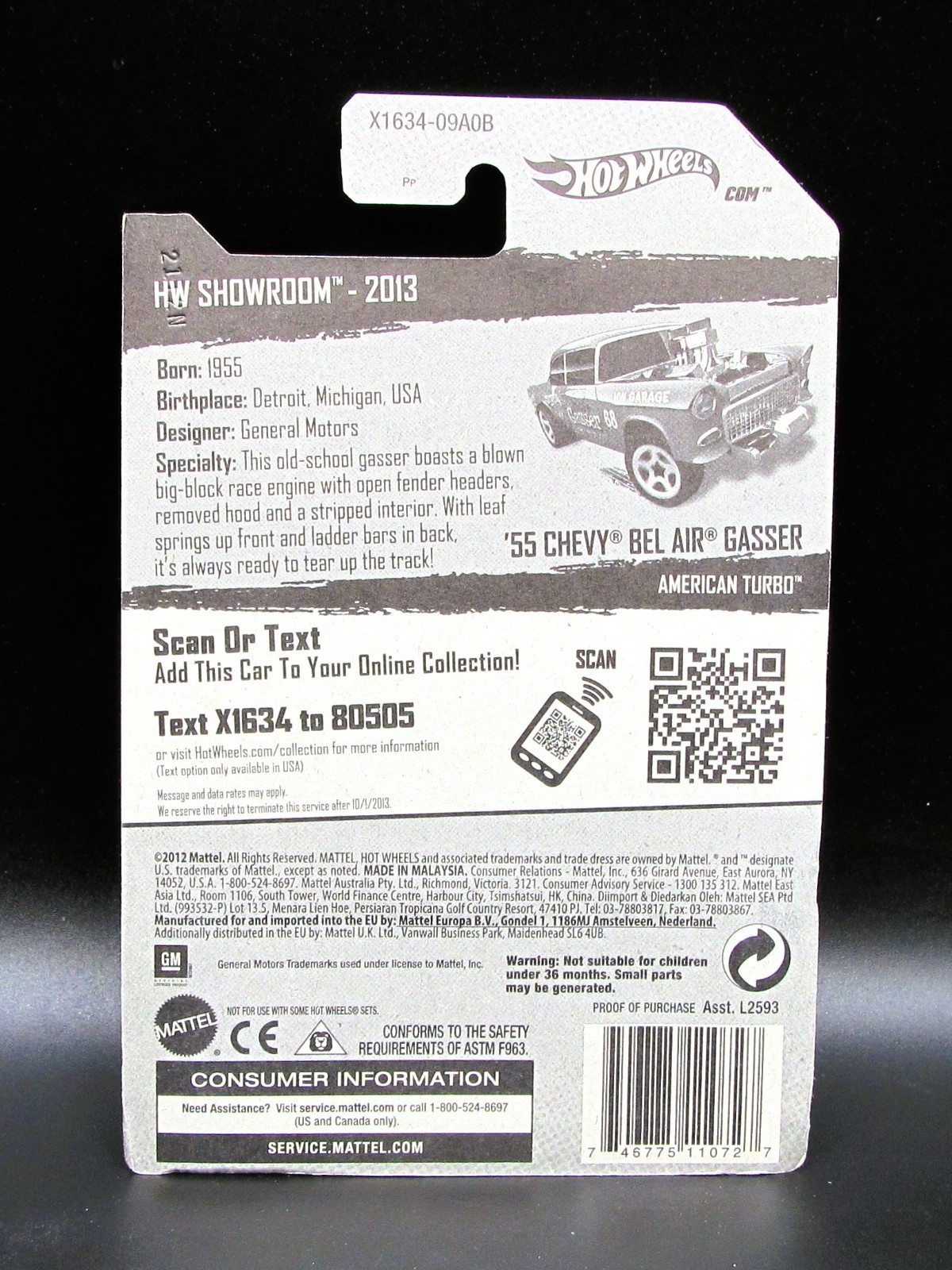 Hot Wheels HW SHOWROOM, ’55 CHEVY BEL AIR GASSER, TUSKE, Gray, 2012