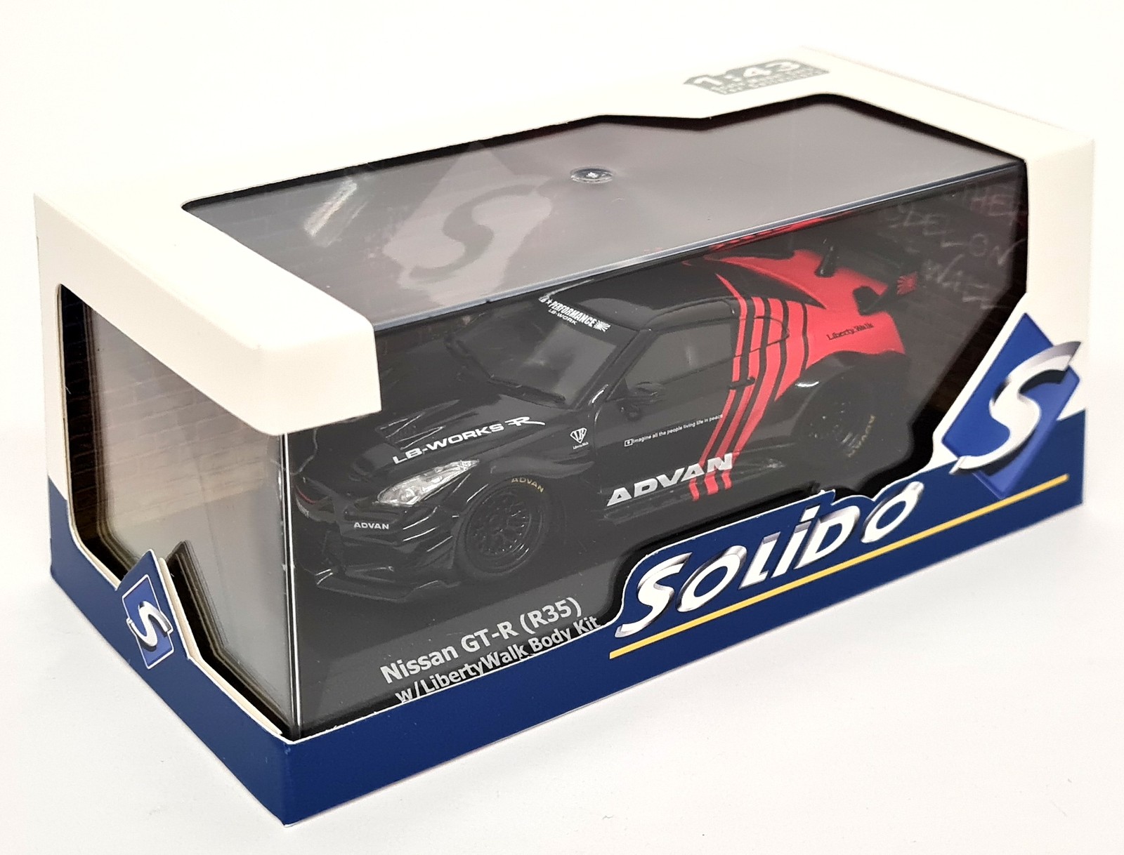 Solido 1/43 Nissan GT-R R35 Advan Liberty Walk Body Kit Black Diecast Model Car
