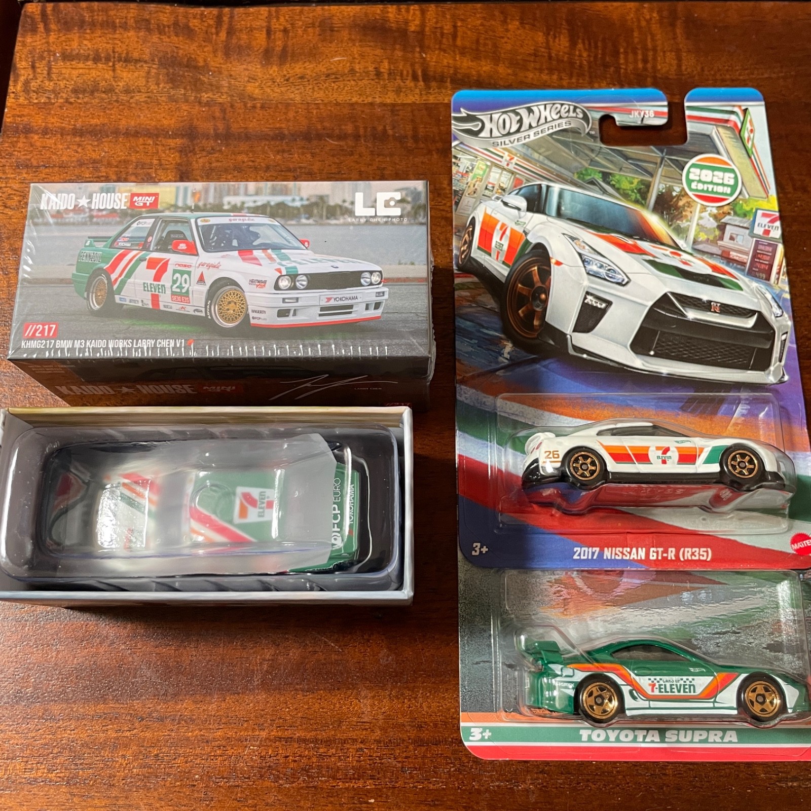 Hot Wheels & Kaido House 7 Eleven Lot of 3, BMW M3 Larry Chen, Supra, Nissan GTR