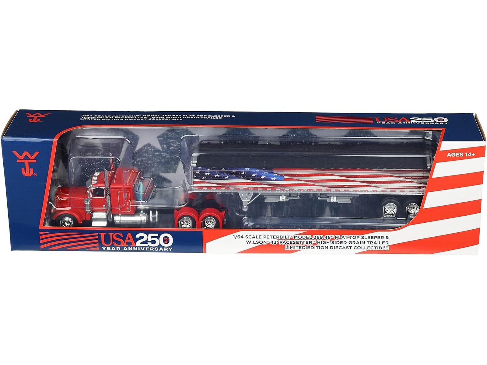 PETERBILT 389 W/SLEEPER & GRAIN TRAILER “USA 250” 1/64 BY DCP/FIRST GEAR 69-2367