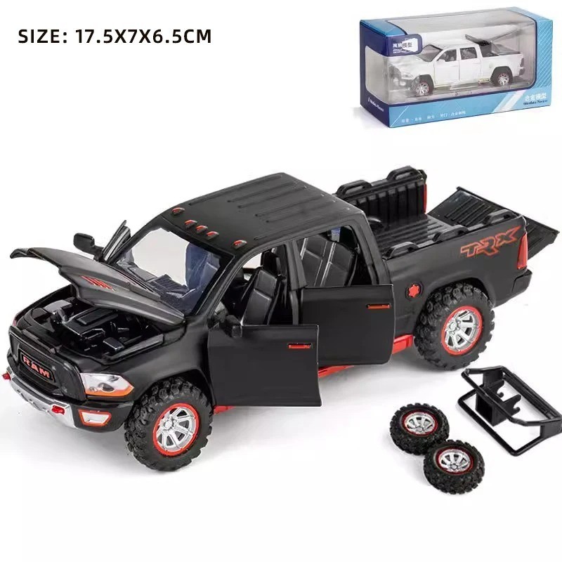 1:32 RAM Pickup Truck Diecast Model Toy w/ Light Sound Pull Back Alloy Car