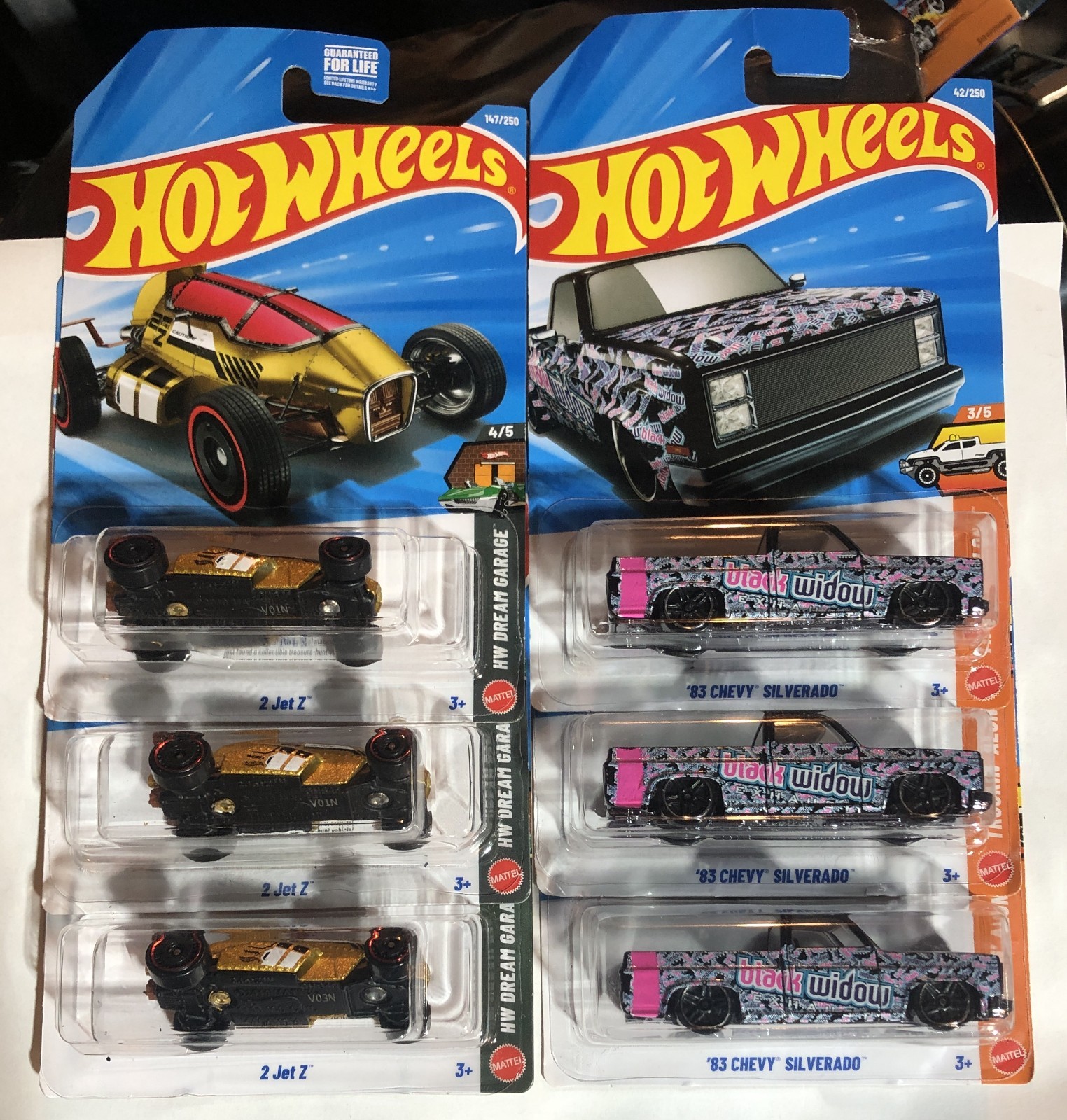 Hot Wheels 6 Car Lot 3 X 83 chevy silverado , 3 X 2 Jet Z Treasure hunts