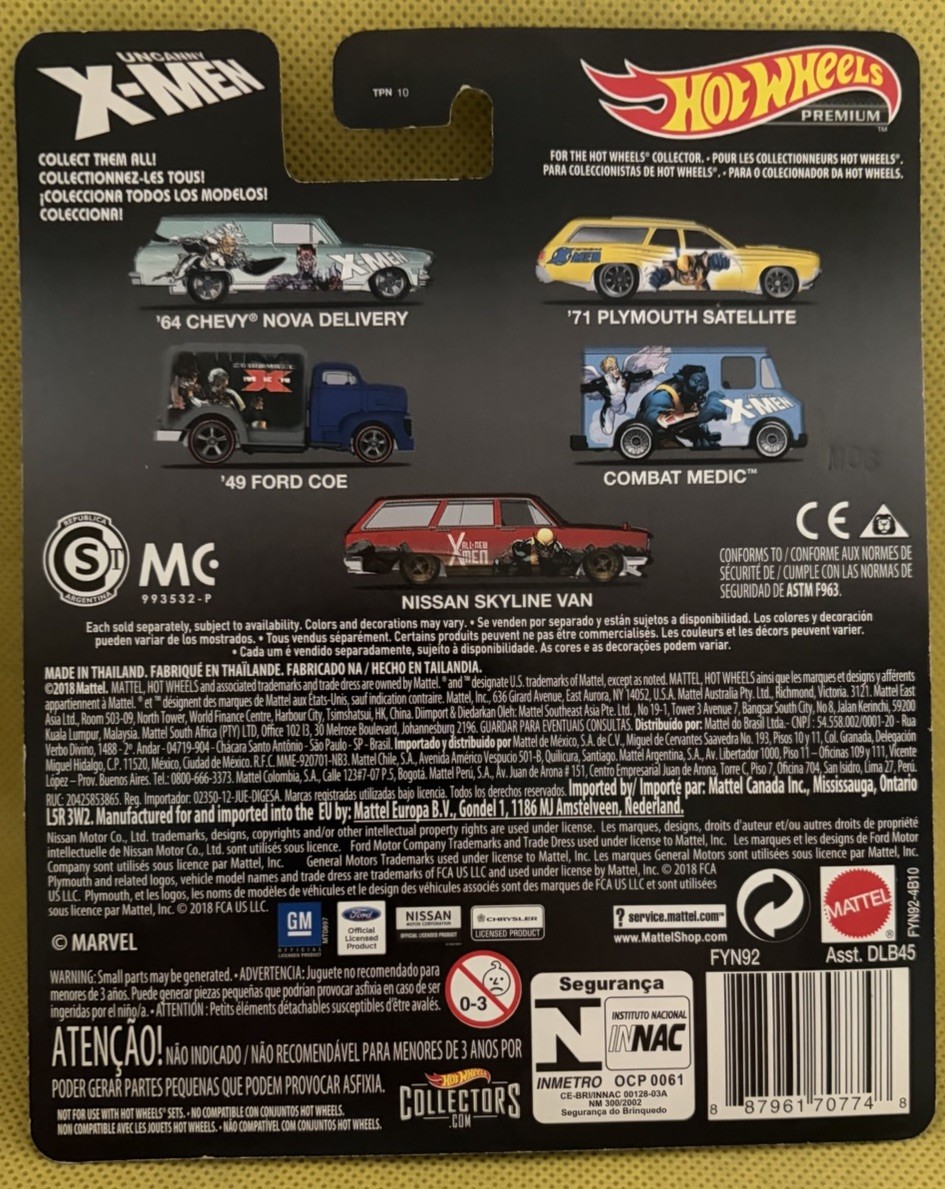 Hot Wheels Marvel X-Men Premium Pop Culture Character Cars Complete Set of 5
