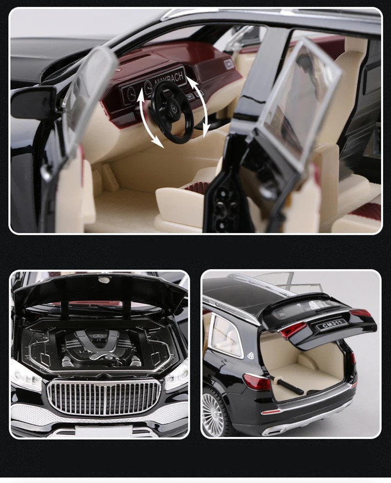 1:24 Benz Maybach GLS GLS600 SUV Diecast Alloy Car Model Simulation Sound Light