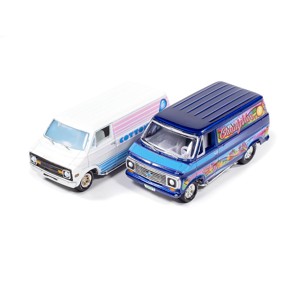 1976 Dodge Tradesman Van & 1975 Chevy G20 Van Boogie Vans – White+Purple