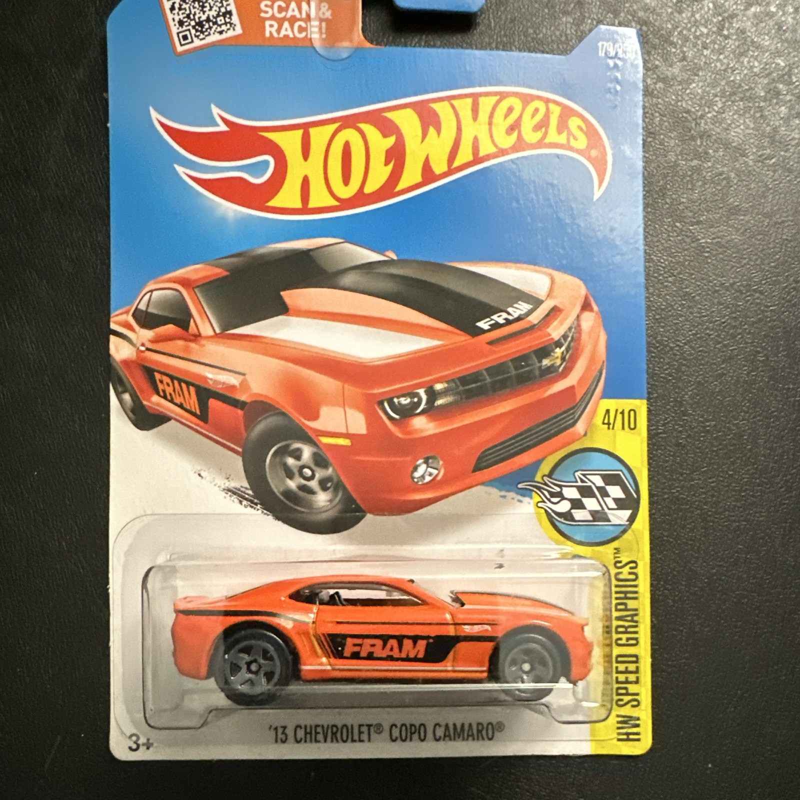Hot Wheels HW Speed Graphics ’13 Chevrolet COPO Camaro FRAM Orange 1:64