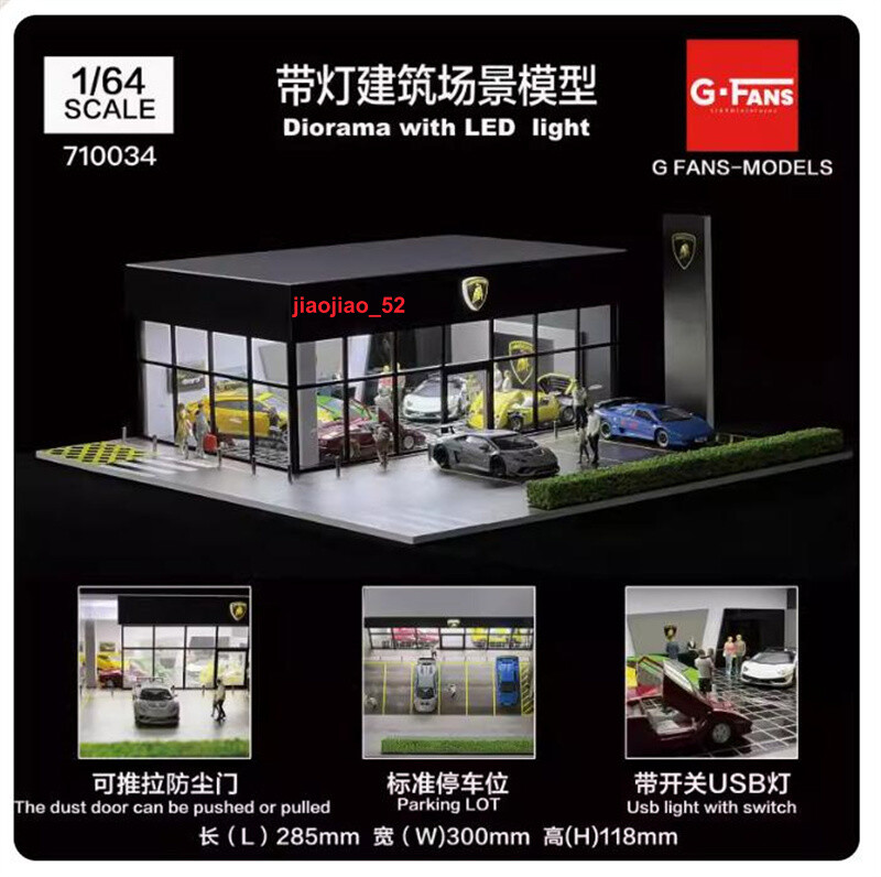 Diorama Car Garage Model 1/64 LED Lighting City Street View Building Scene Model