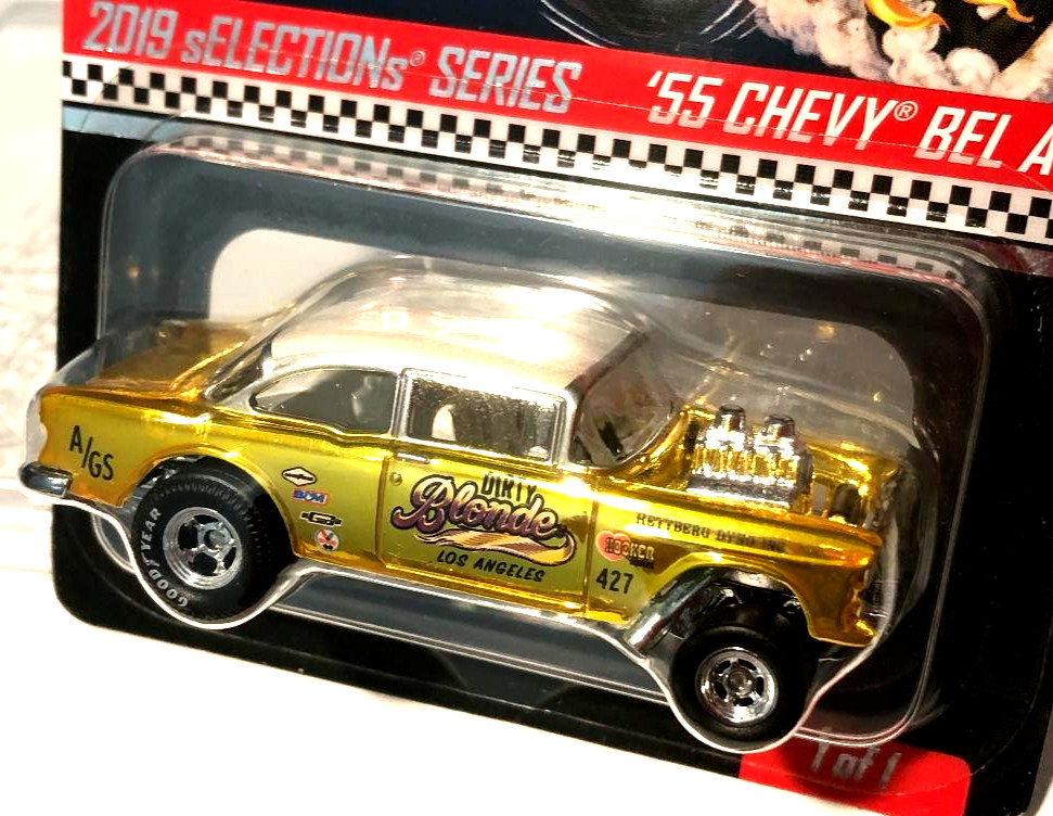 Hot Wheels sELECTIONs RLC ‘55 Chevy Bel Air Gasser DIRTY BLONDE A/G 427 NHRA