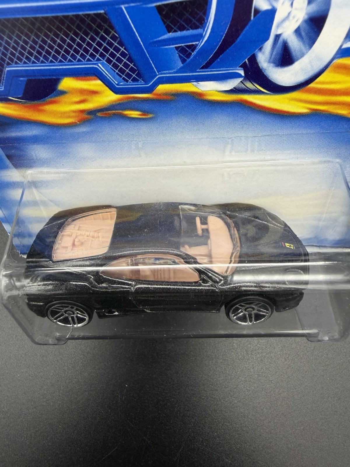 Hot Wheels Ferrari 360 Modena Black Tan 204 Vintage 2001 Blue Card NIP