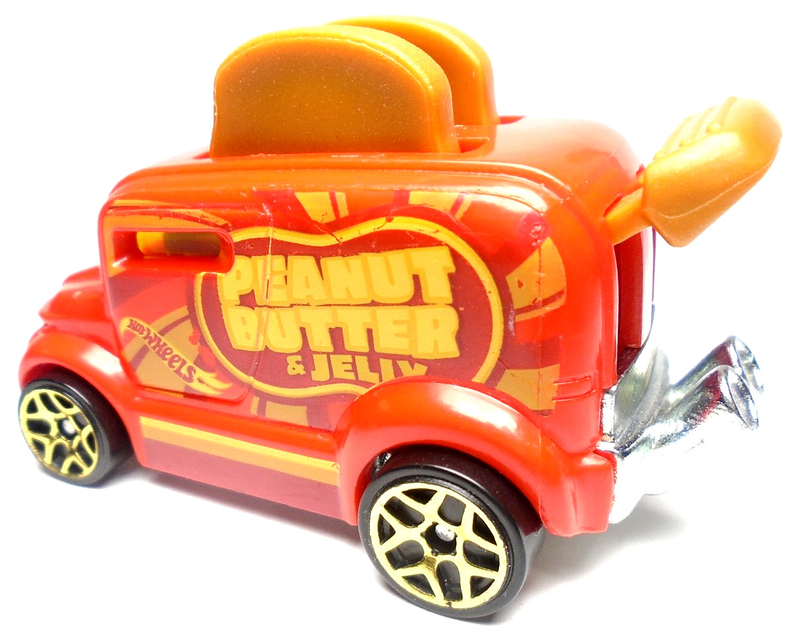 2022 HOT WHEELS ROLLER TOASTER PEANUT BUTTER JELLY RED DIECAST 2 1/2″ CAR BROWN