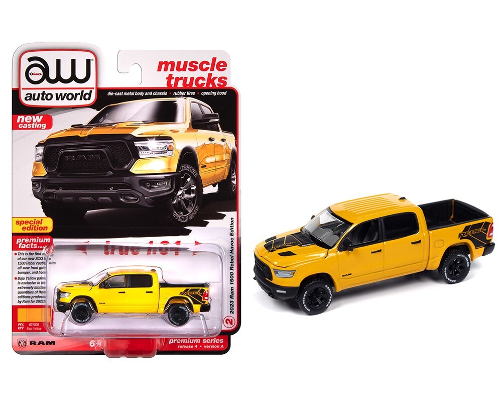 Auto World 2023 Dodge Ram Rebel Havoc Edition Baja Yellow AWSP164 A 1/64