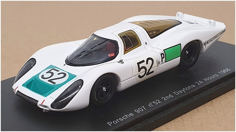 Spark 1/43 Scale S2985 – Porsche 907 #52 2nd Daytona 24h 1968 – White/Green