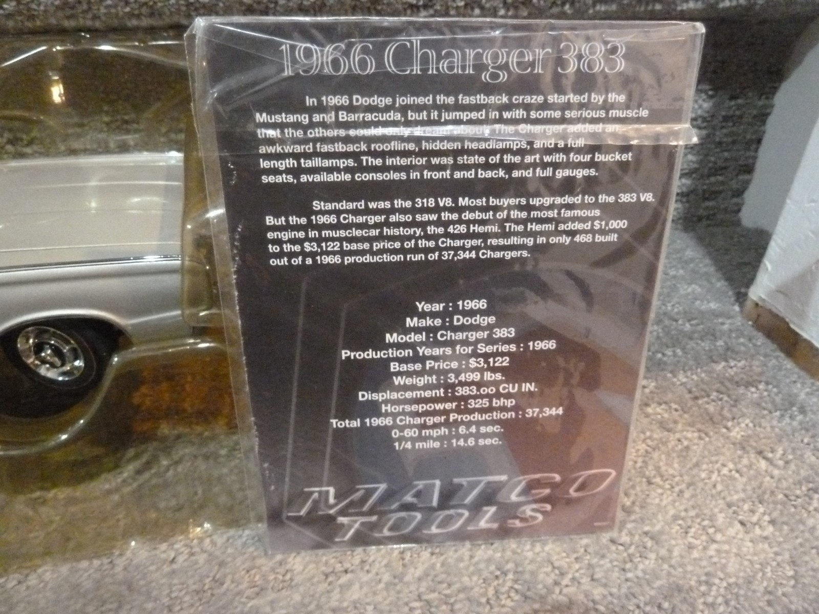 1966 Dodge Charger 383 Die-Cast Replica 1:18 Matco Tools Muscle Car 2007 w/ COA