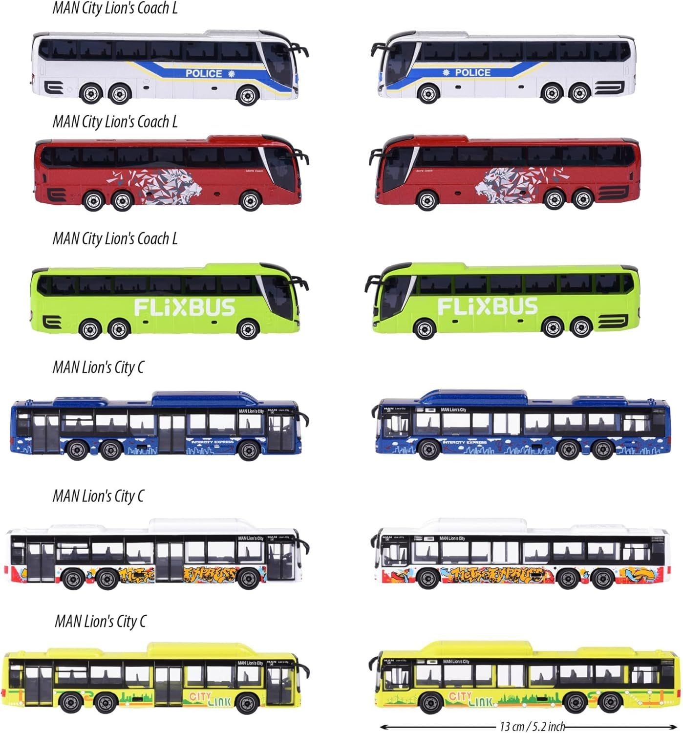 Set of 6 Majorette City Bus MAN City Lion’s Coaches C & L New UK Seller