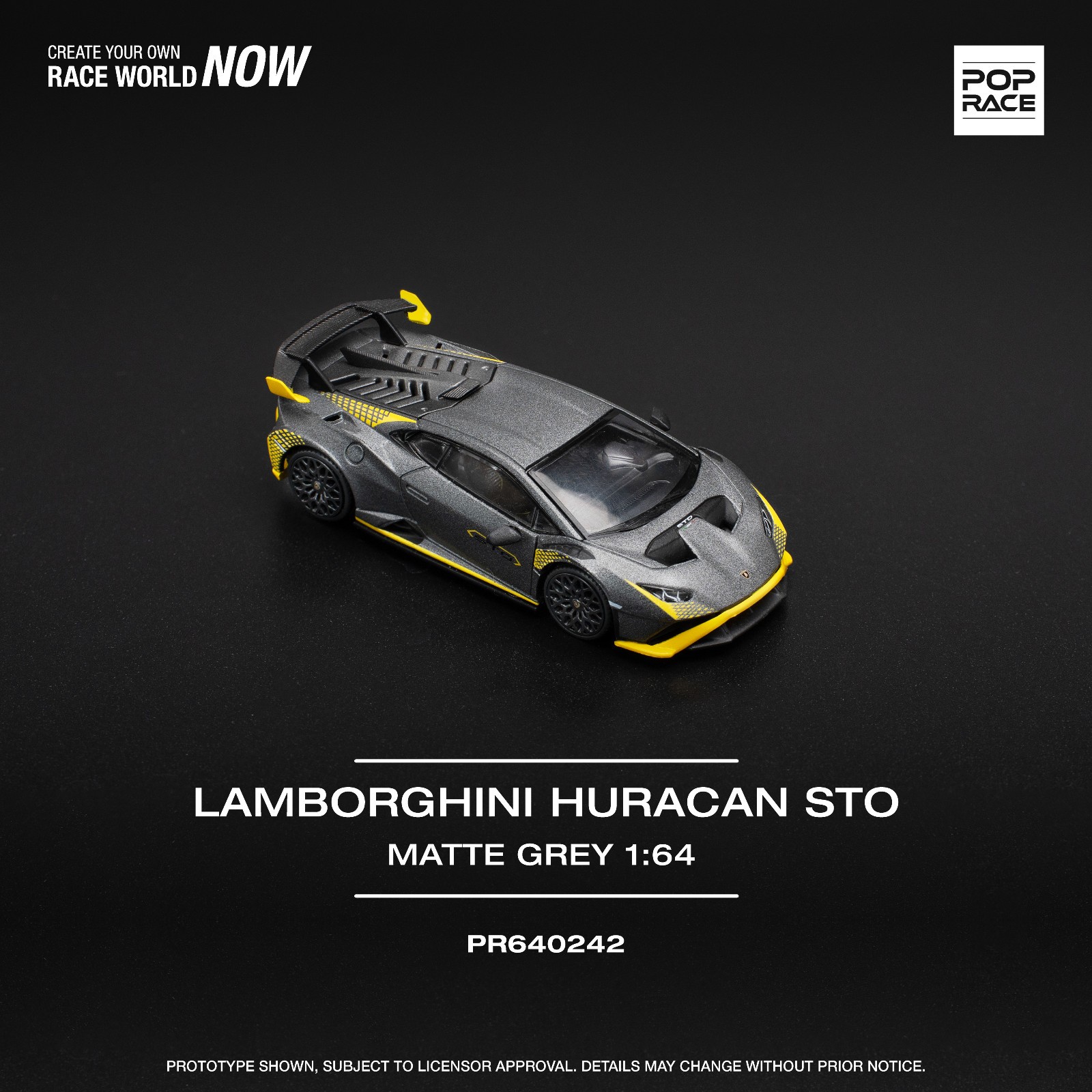 Pop Race Lamborghini Huracan STO – Matte Grey 1:64 Scale Diecast Car PR640242