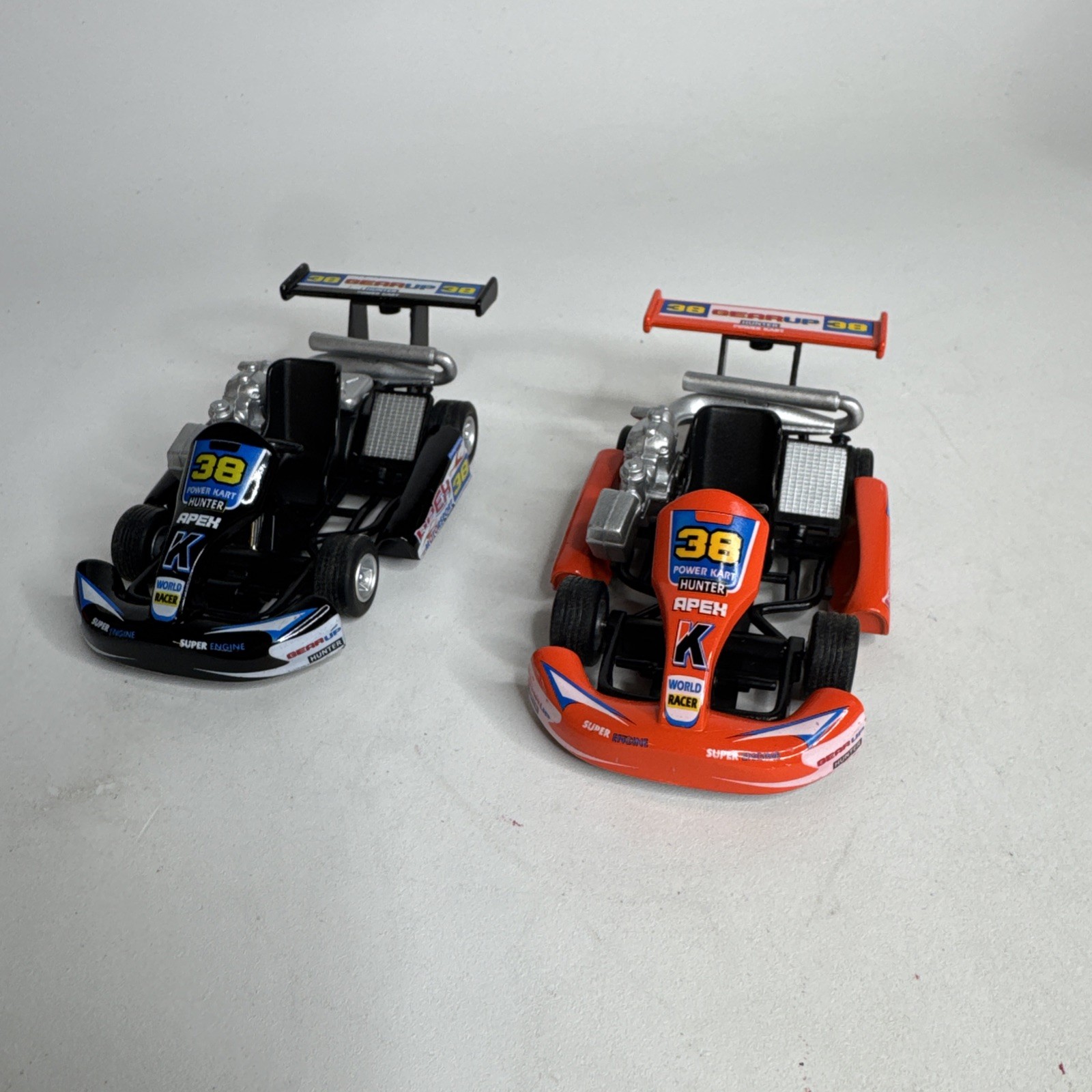 Lot Of 2 Kintoy Diecast GO-karts #38 Gear Up World Racer Pull Back Orange Black