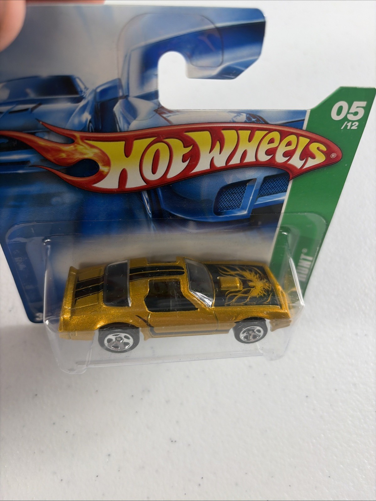 2007 HOT WHEELS TREASURE HUNT PONTIAC HOT BIRD GOLD SHORT CARD 5/12 #165/172