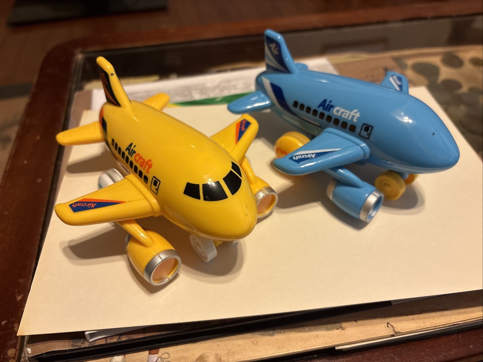 Kid Thrill Airplane Toy Mini Friction Powered Blue and Yellow Lot of 2