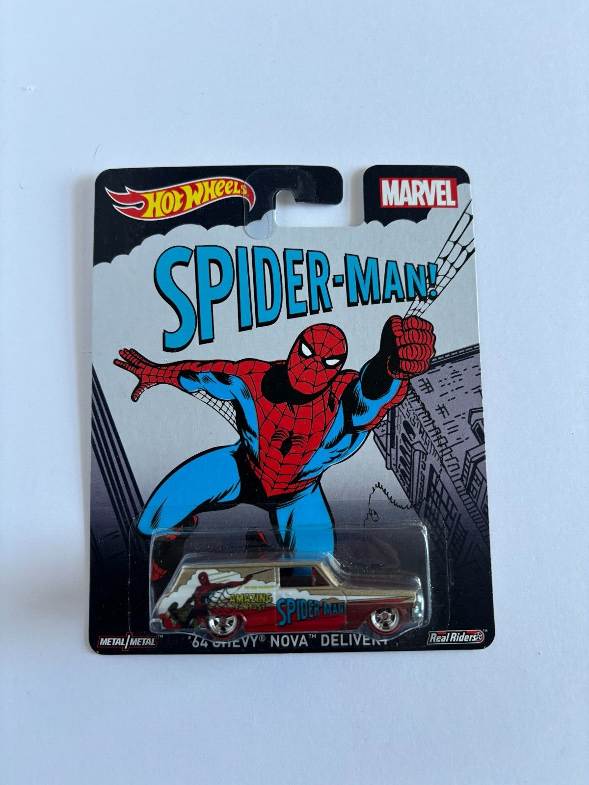 HOT WHEELS 64 Chevy Nova Panel Spider-Man Marvel real riders