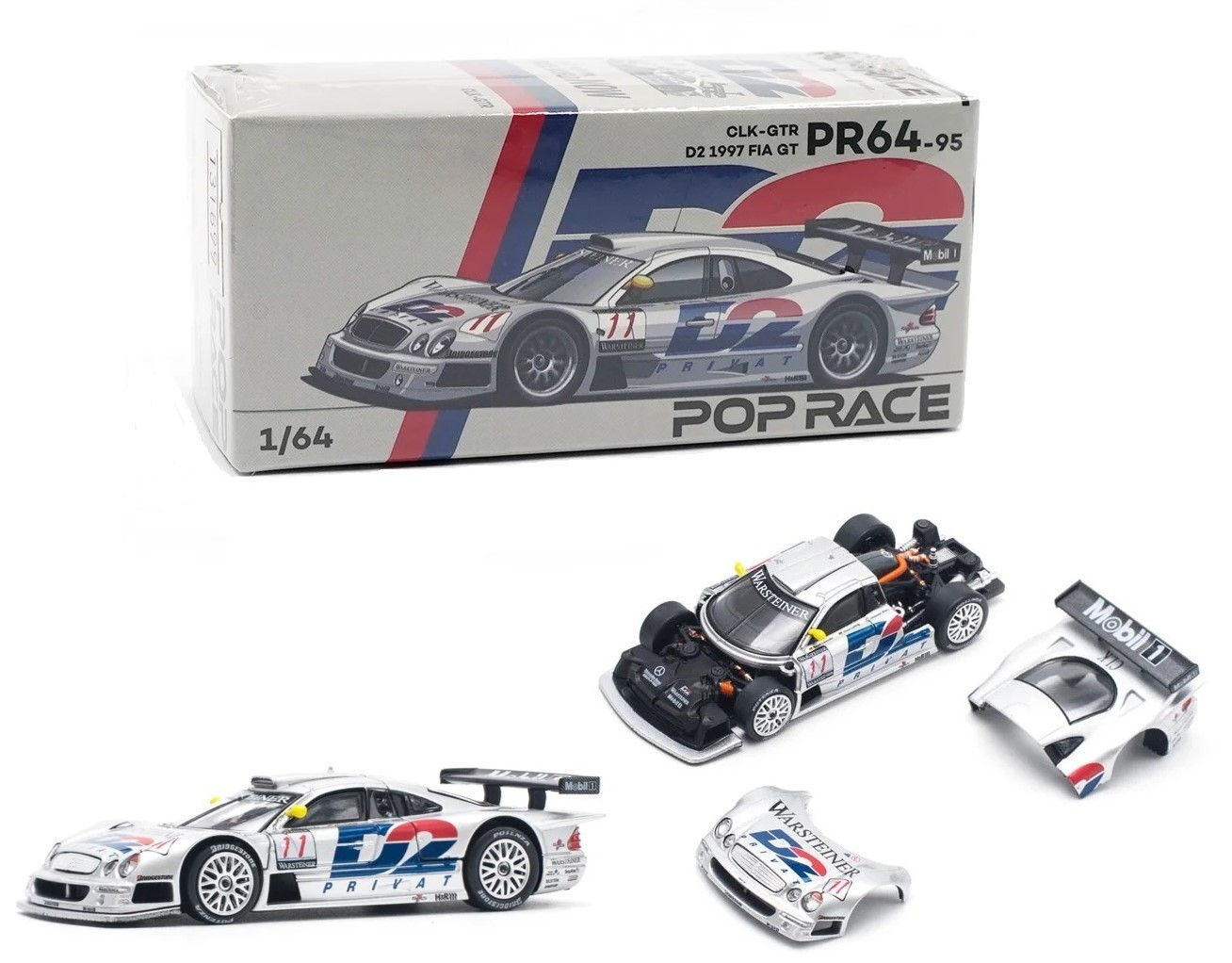 Pop Race 1:64 Mercedes-Benz AMG CLK GTR 1997 FIA GT D2 Diecast Car PR640095