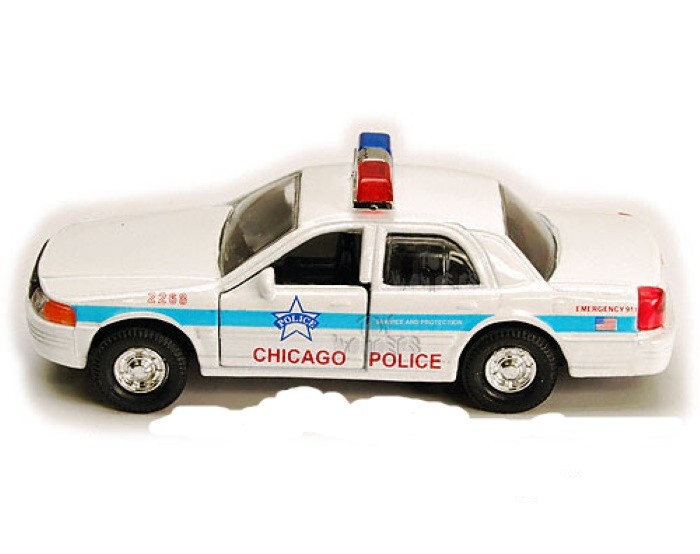CHICAGO Police Car 1/43 diecast with Pull Back Motor Action – White 5″ long