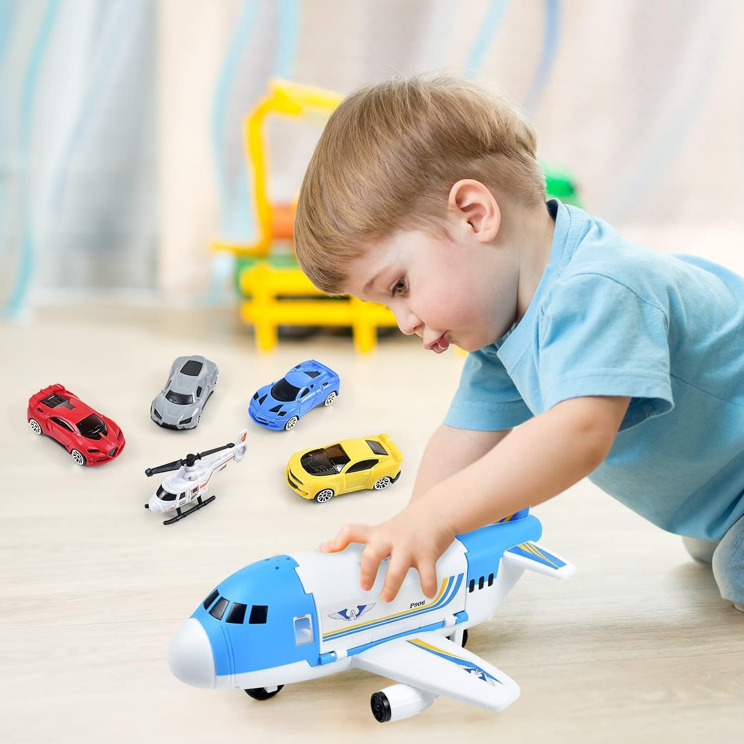 Transport Cargo Airplane Car Toy Play Set for 3+ Years Old Boys and Girls(Blue)