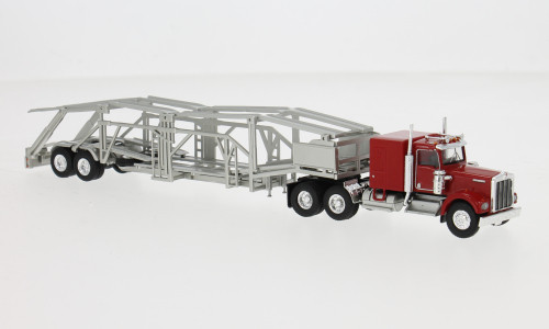 BREKINA 1977 KENWORTH W 900 AUTO CARRIER RED / SILVER HO 1/87