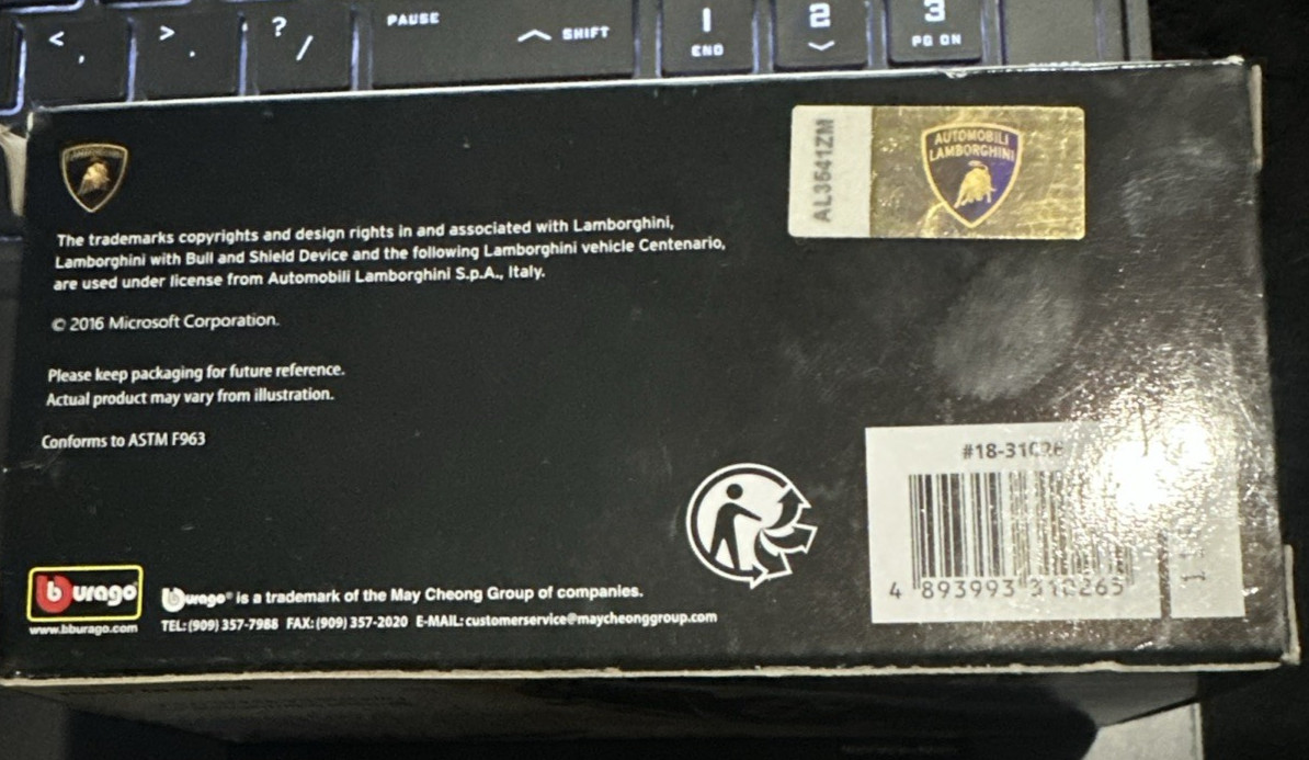 Forza Horizon 3 Lamborgini Centenario Burago Diecast -NIB