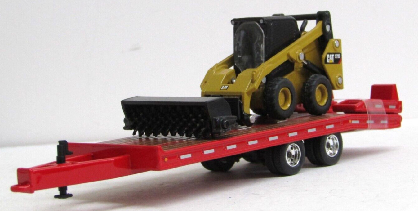 DCP 1:64 *red* Tandem Axle beaver tail tag trailer w/Cat skidsteer new no box