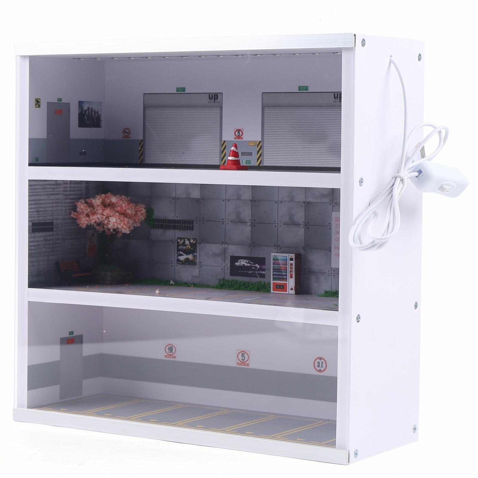 1:64 3-Layer Diecast Car Model Display Cabinet Parking Lot Case With LED Light