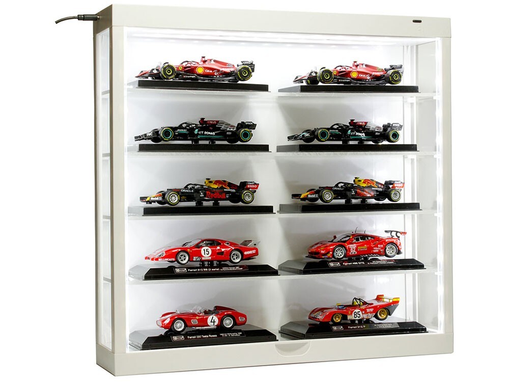 WALL MOUNT 5 TIER DISPLAY CASE WHITE W/ WHITE BACK FOR 1/64-1/43 SCALE MJ8850 W