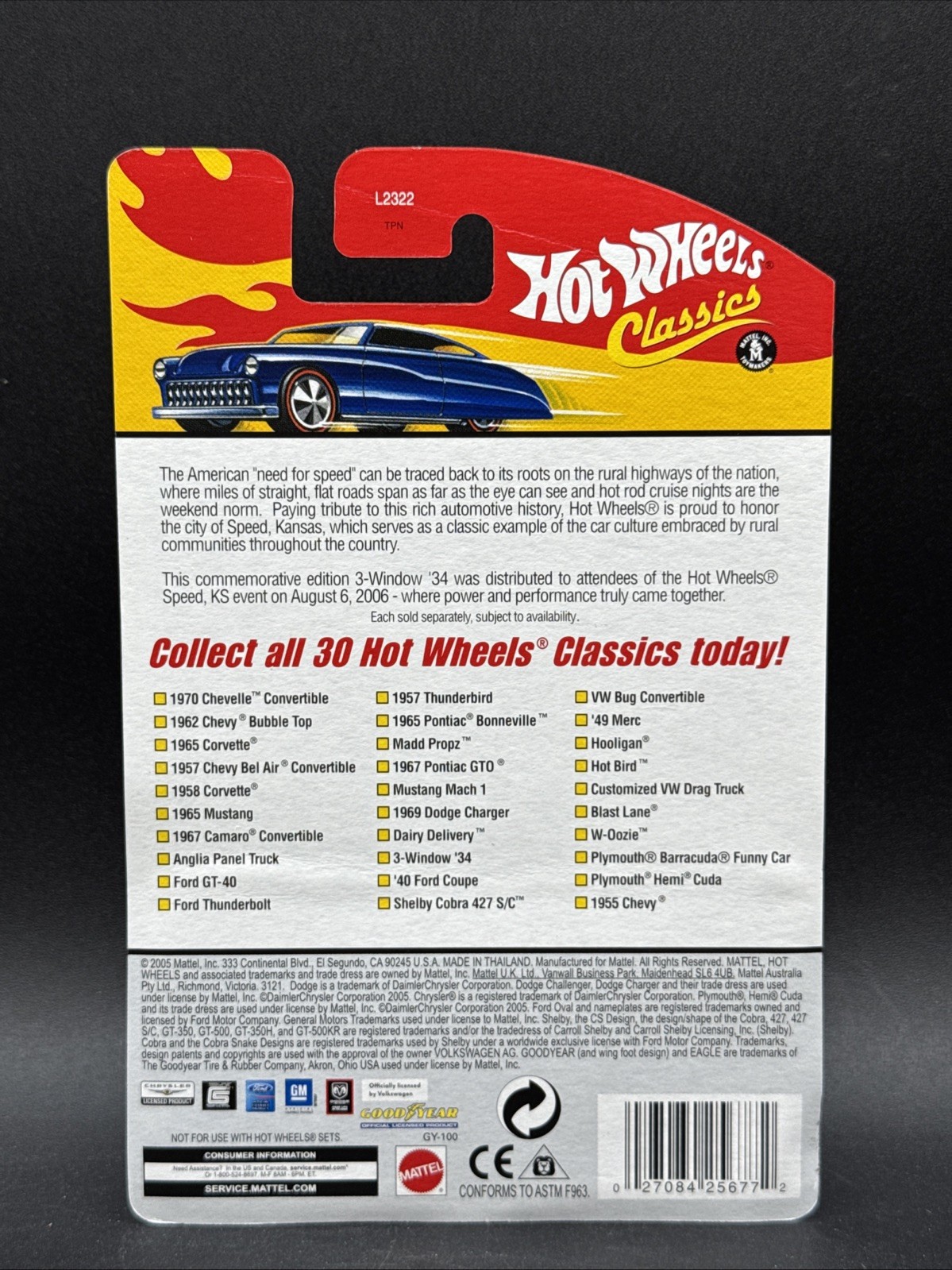 a 2006 Hot Wheels BLUE 3-WINDOW 34 Commemorative Ed Speed, KS August 6th 1 of 5k