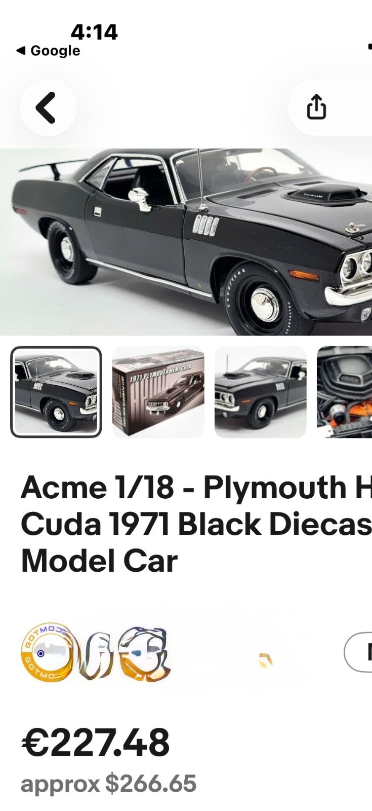 1971 Plymouth Cuda Diecast Car by ACME
