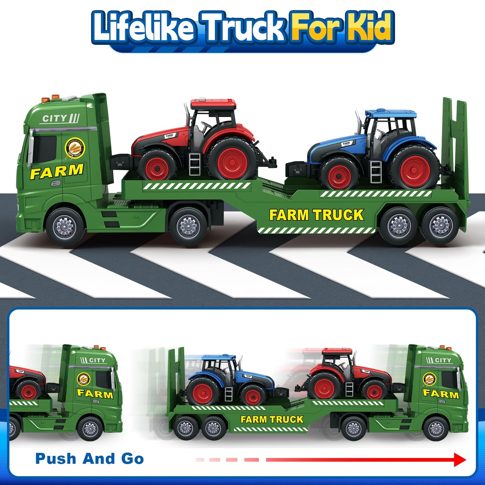 Toddler Boy Toys for 3 4 5 6 7 Years Kids, 25″ Semi Flatbed Truck Toy with 2 …