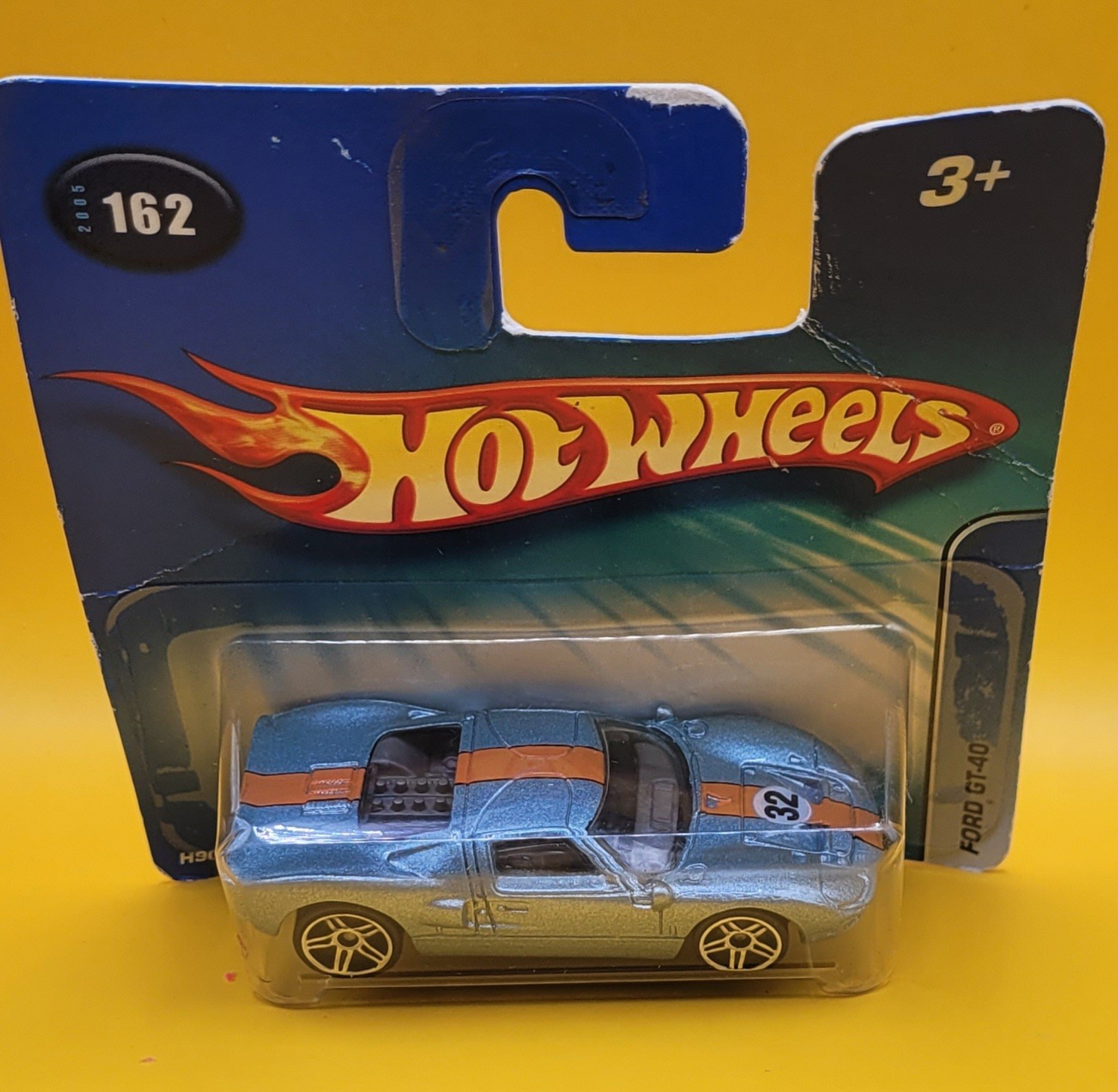 2005 Hot Wheels Ford GT-40 Light Blue Orange Stripe #162 Chrome PR5 Wheels New