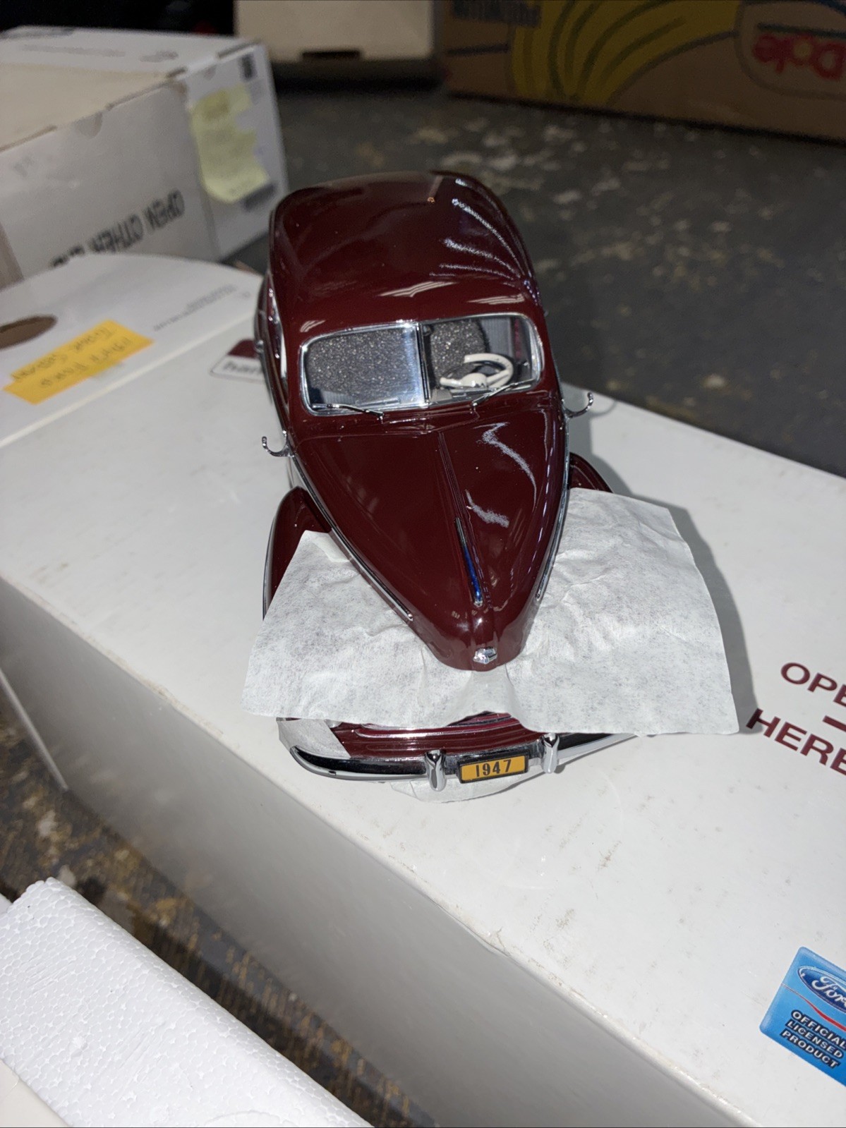 Danbury Mint 1:24 Burgandy 1947 Ford Super Deluxe Tudor Sedan.