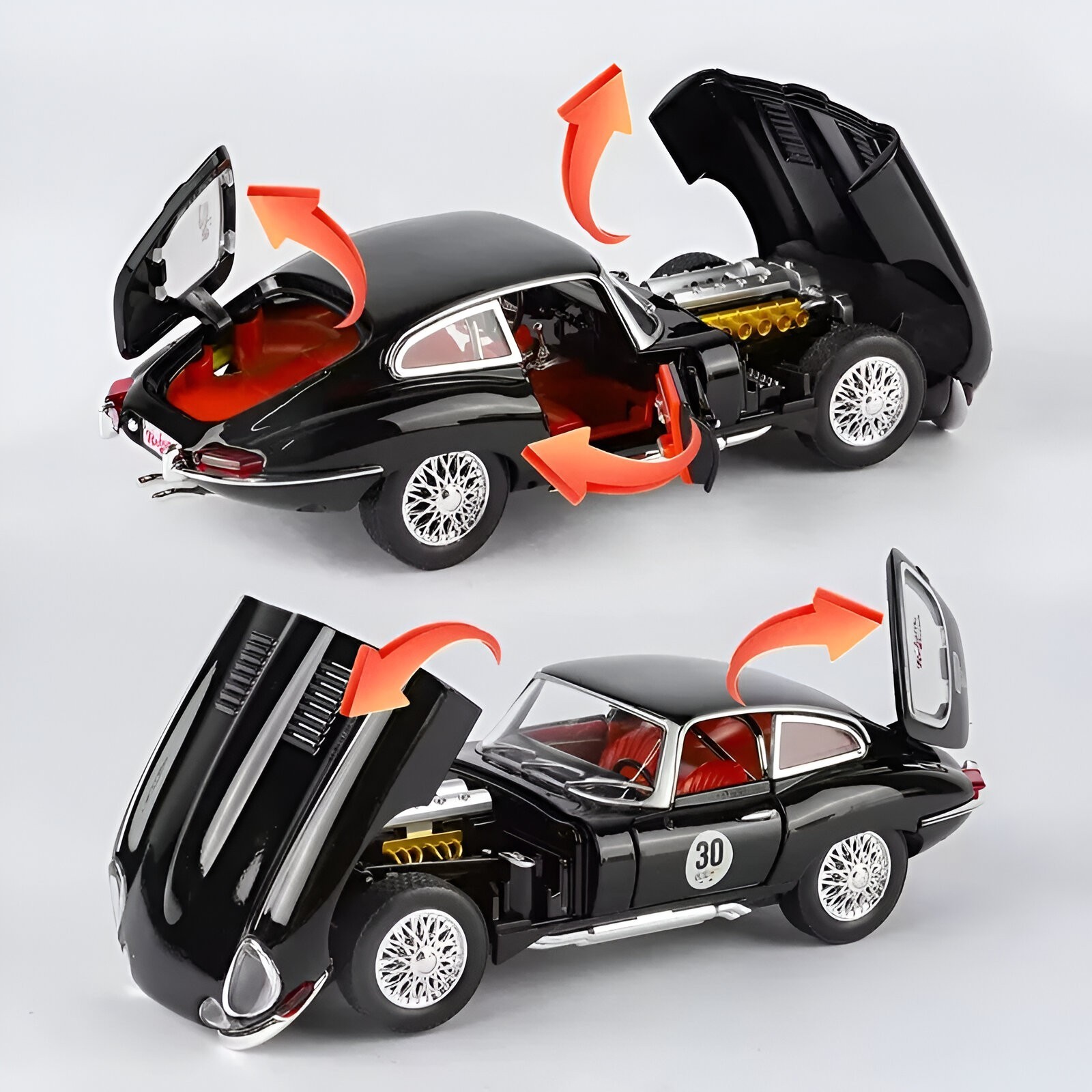 1:24 Jaguar E-Type Vintage Diecast Car – 1961 Classic Model w/ Light Toy Gift