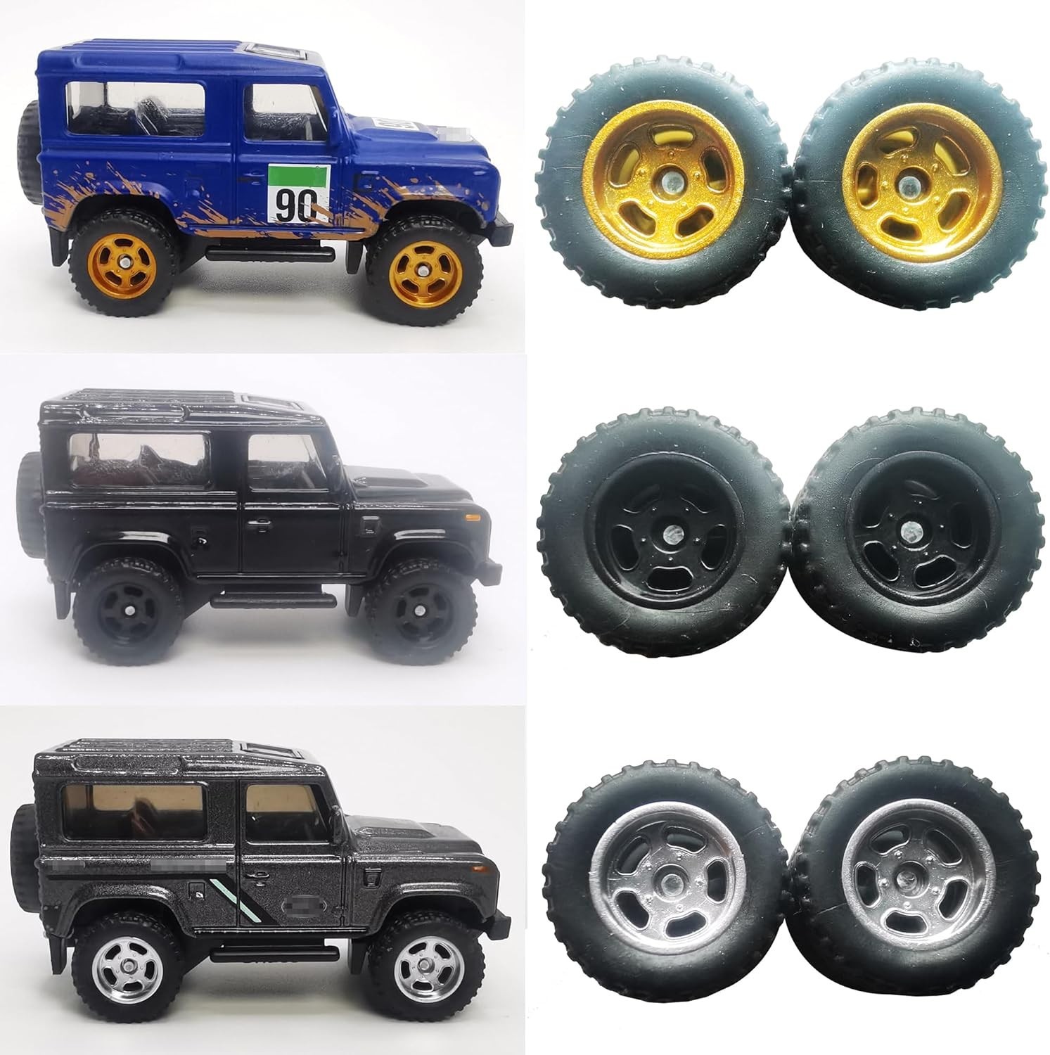 HoT 5 Swap sets Wheels Tires 1/64 Off Road Lifted Truck Real Riders Rubber All
