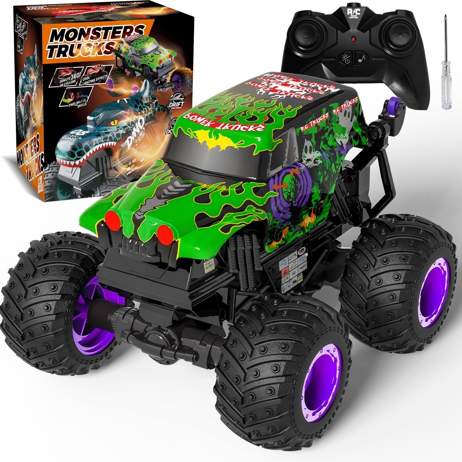 Monster Trucks RC Truck Toys 360Deg Spin & Drift Light & Sound 1:20 Scale RC Car