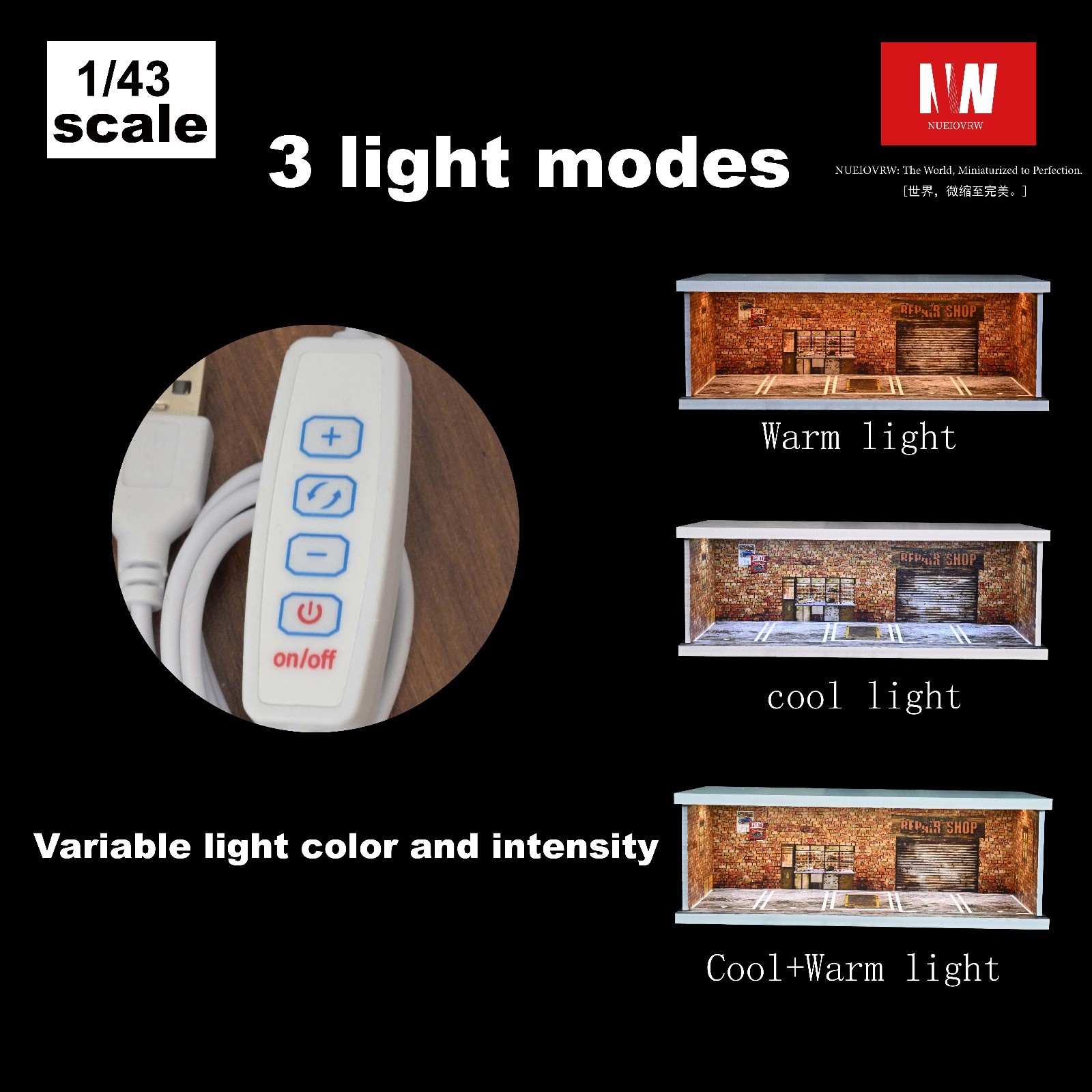 Diorama 1:43 Car Garage Model LED Lighting City Parking Lot Backdrop Scene Model